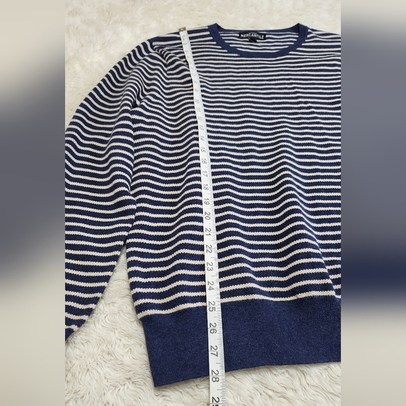 J.Crew Mercantile Mens Pique Striped Crewneck Sweater 100% Cotton Blue/Cream LG - Picture 8 of 11